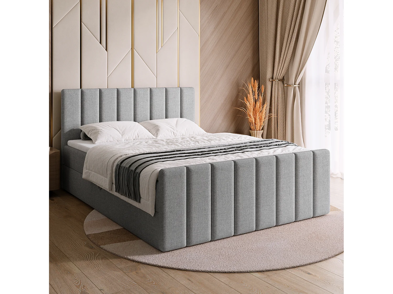 Lit boxspring avec rangement DENVER DUO - matelas - surmatelas - gris - 180x200 cm