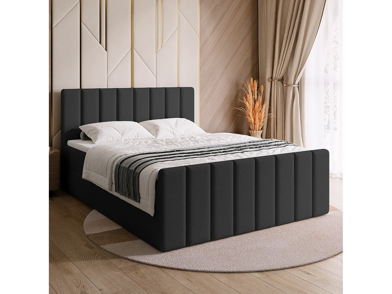 Lit boxspring avec rangement DENVER DUO - matelas - surmatelas - gris foncé - 180x200 cm