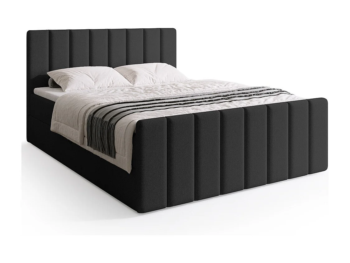 Lit boxspring avec rangement DENVER DUO - matelas - surmatelas - gris foncé - 180x200 cm