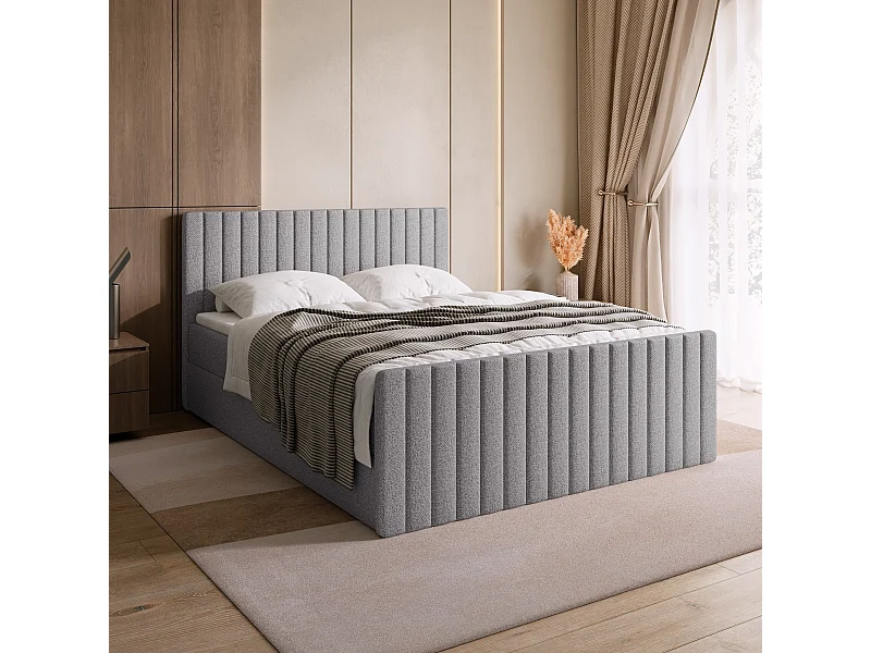 Lit boxspring avec rangement DREAM DUO - matelas - surmatelas - gris clair - 160x200 cm