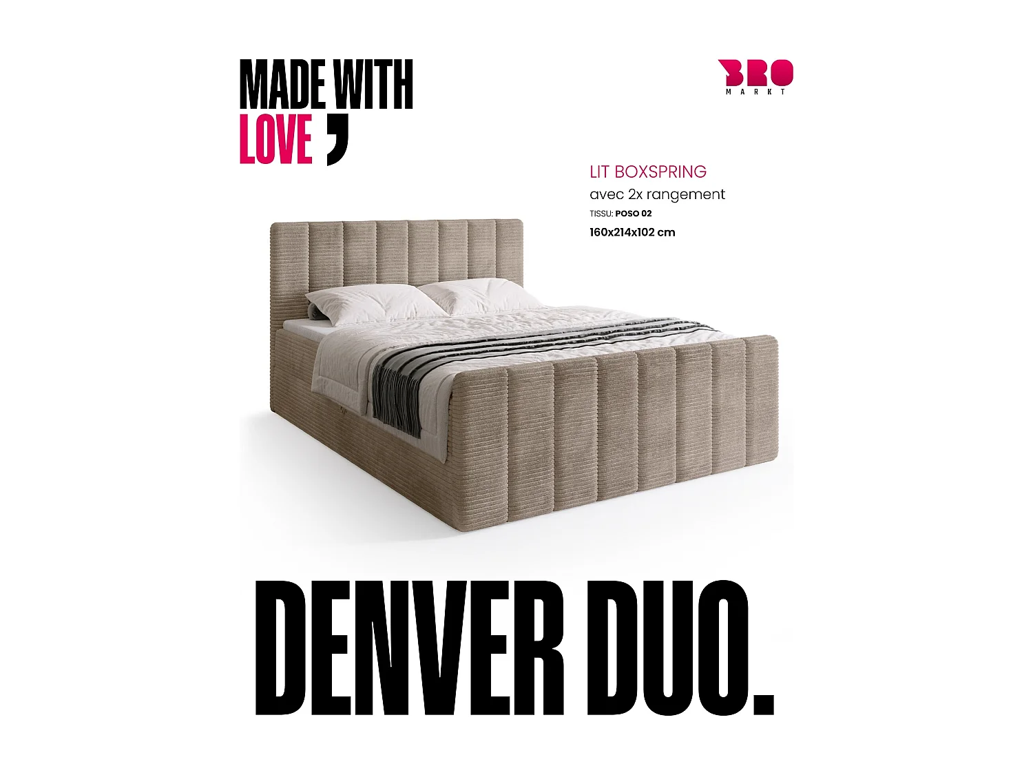 Lit boxspring avec rangement DENVER DUO - matelas - surmatelas - crème - 160x200 cm