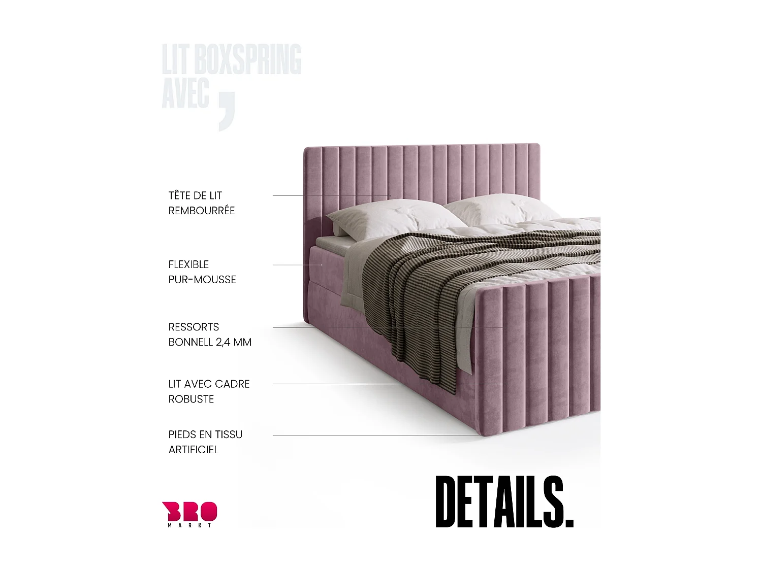 Lit boxspring avec rangement DREAM DUO - matelas - surmatelas - rose poudré - 180x200 cm