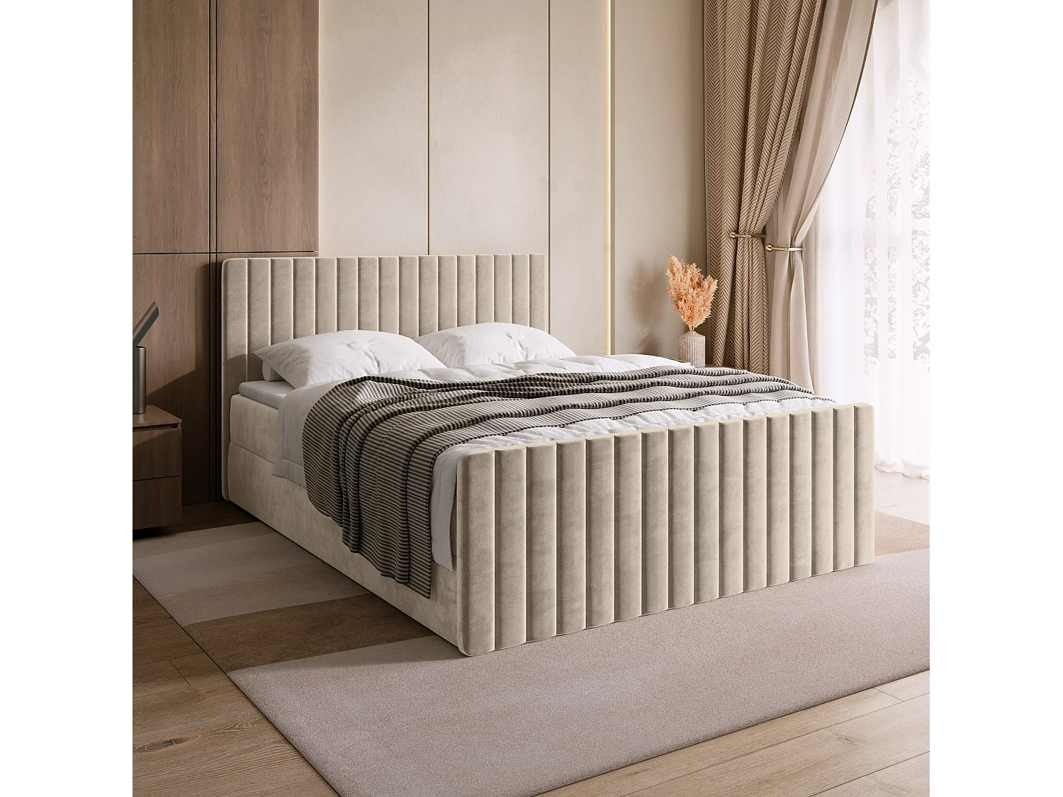 Lit boxspring avec rangement DREAM DUO - matelas - surmatelas - camel - 140x200 cm