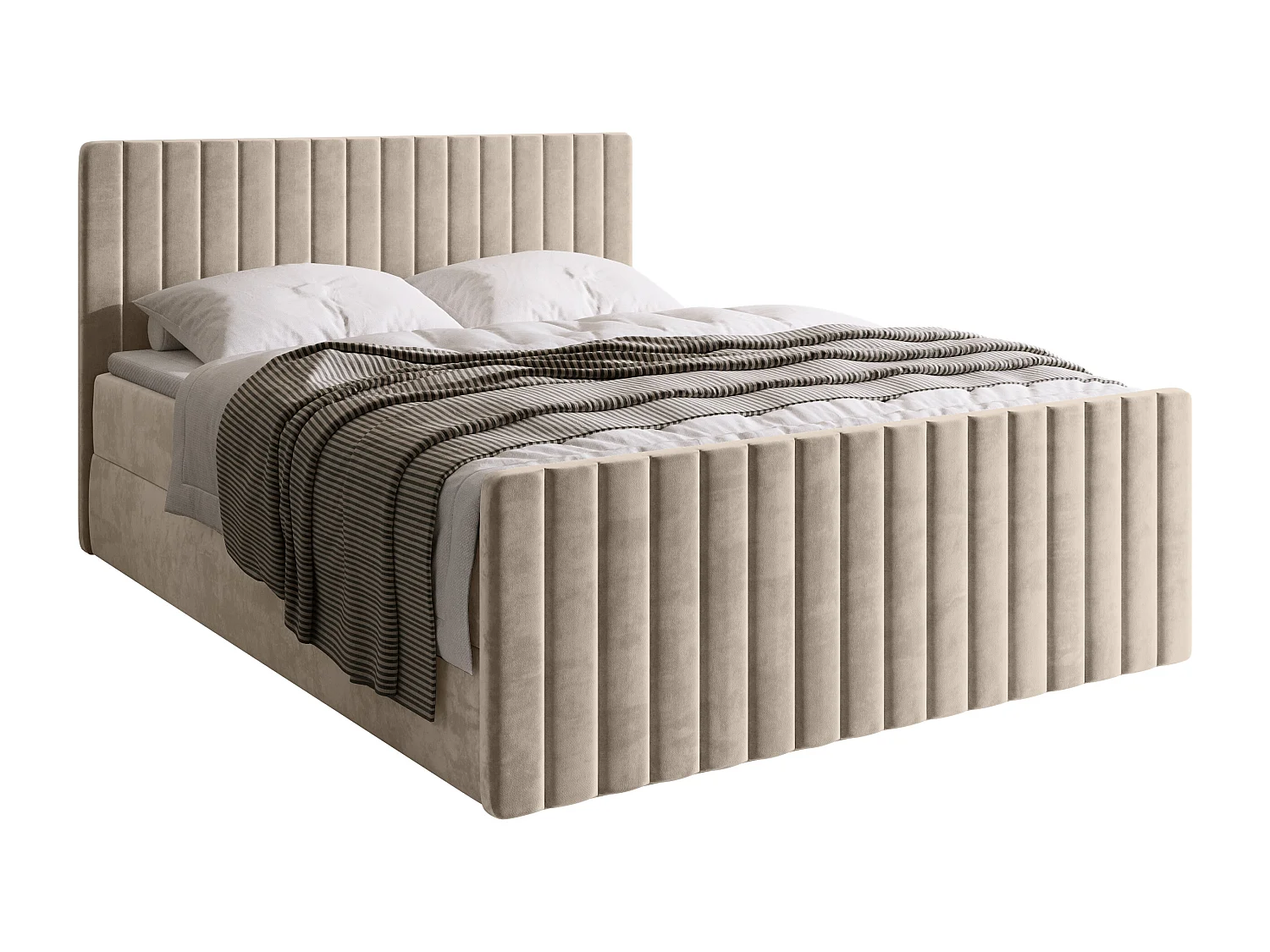 Lit boxspring avec rangement DREAM DUO - matelas - surmatelas - camel - 140x200 cm