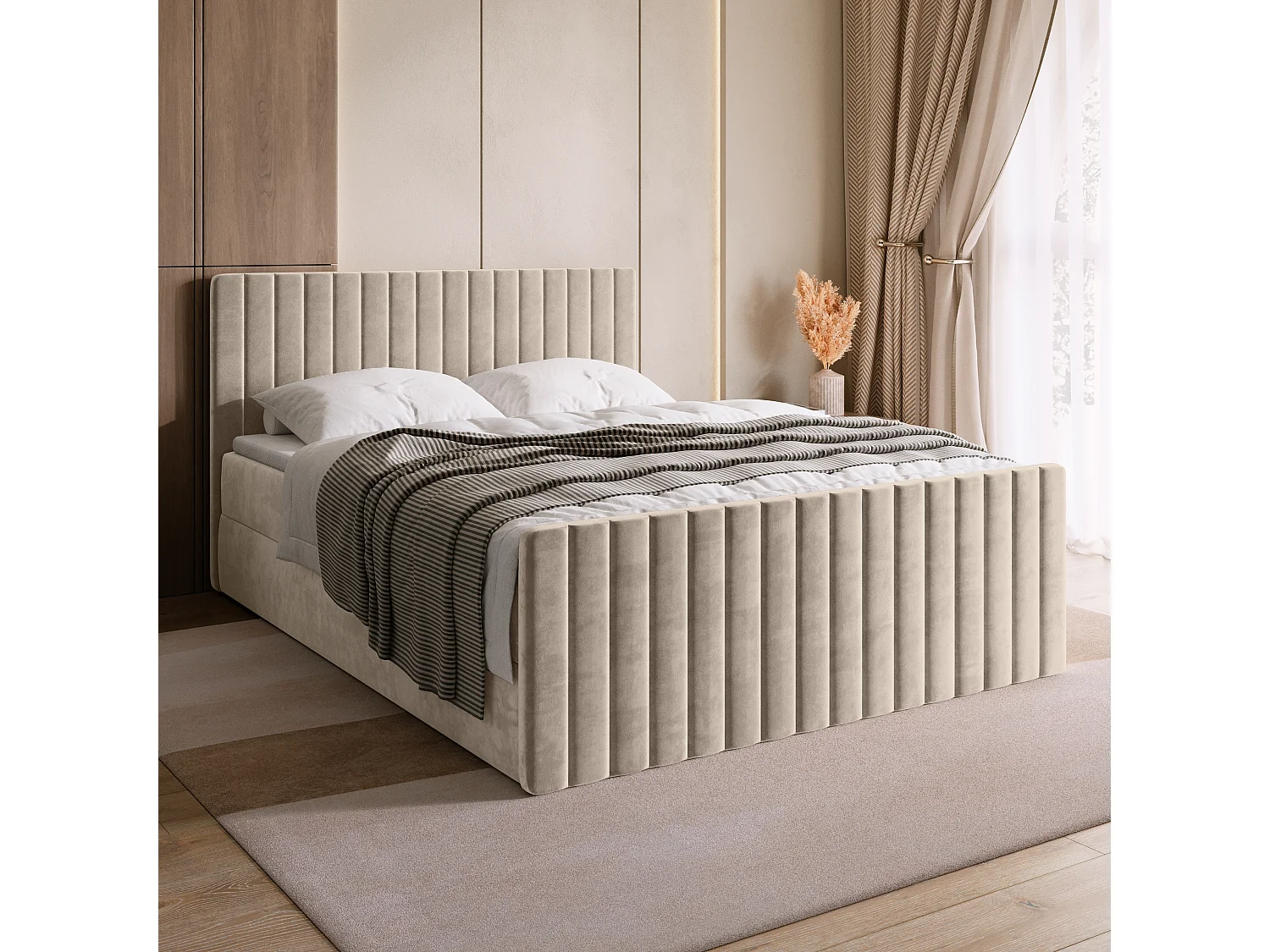 Lit boxspring avec rangement DREAM DUO - matelas - surmatelas - camel - 180x200 cm
