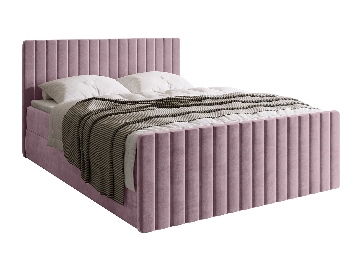 Lit boxspring avec rangement DREAM DUO - matelas - surmatelas - rose poudré - 160x200 cm