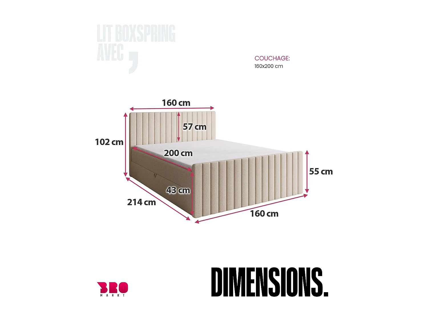 Lit boxspring avec rangement DREAM DUO - matelas - surmatelas - rose poudré - 160x200 cm