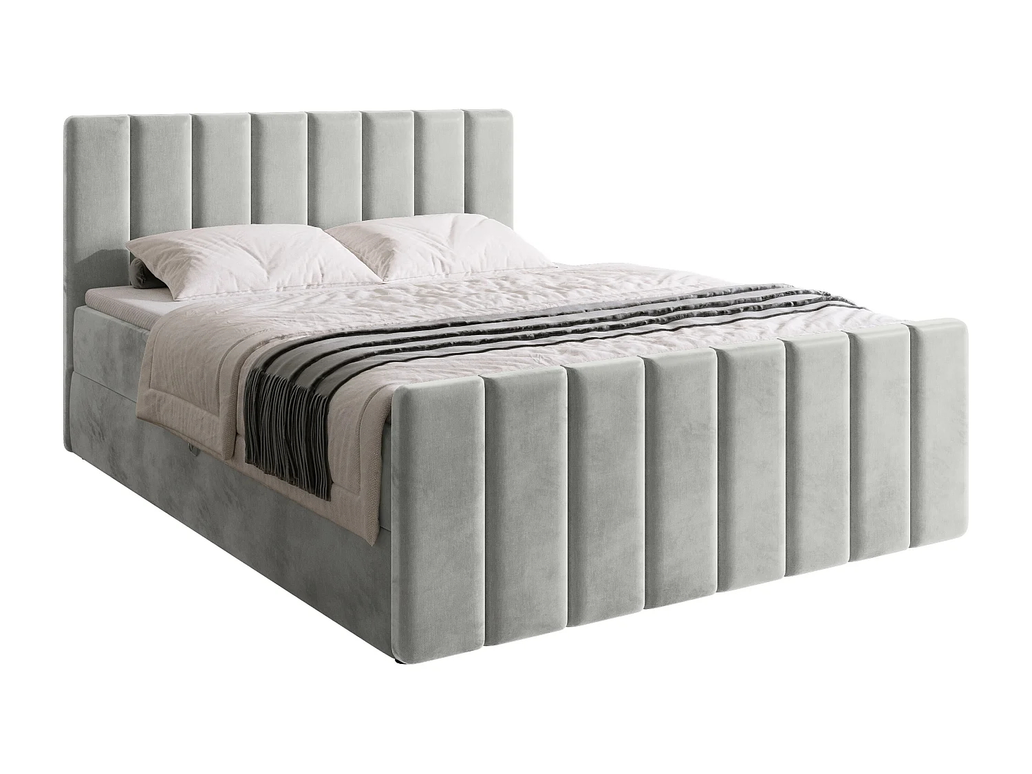 Lit boxspring avec rangement DENVER DUO - matelas - surmatelas - gris - 160x200 cm