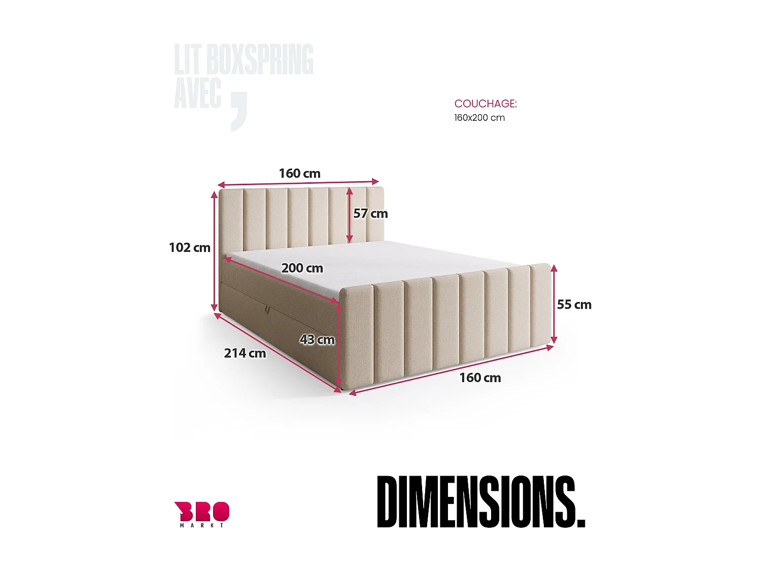 Lit boxspring avec rangement DENVER DUO - matelas - surmatelas - gris - 160x200 cm