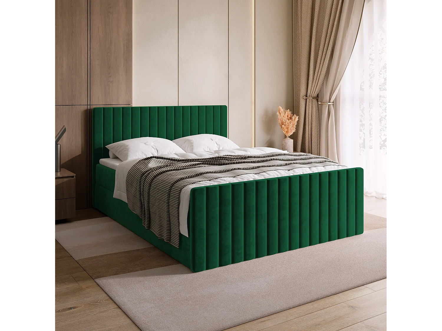 Lit boxspring avec rangement DREAM DUO - matelas - surmatelas - vert foncé - 160x200 cm