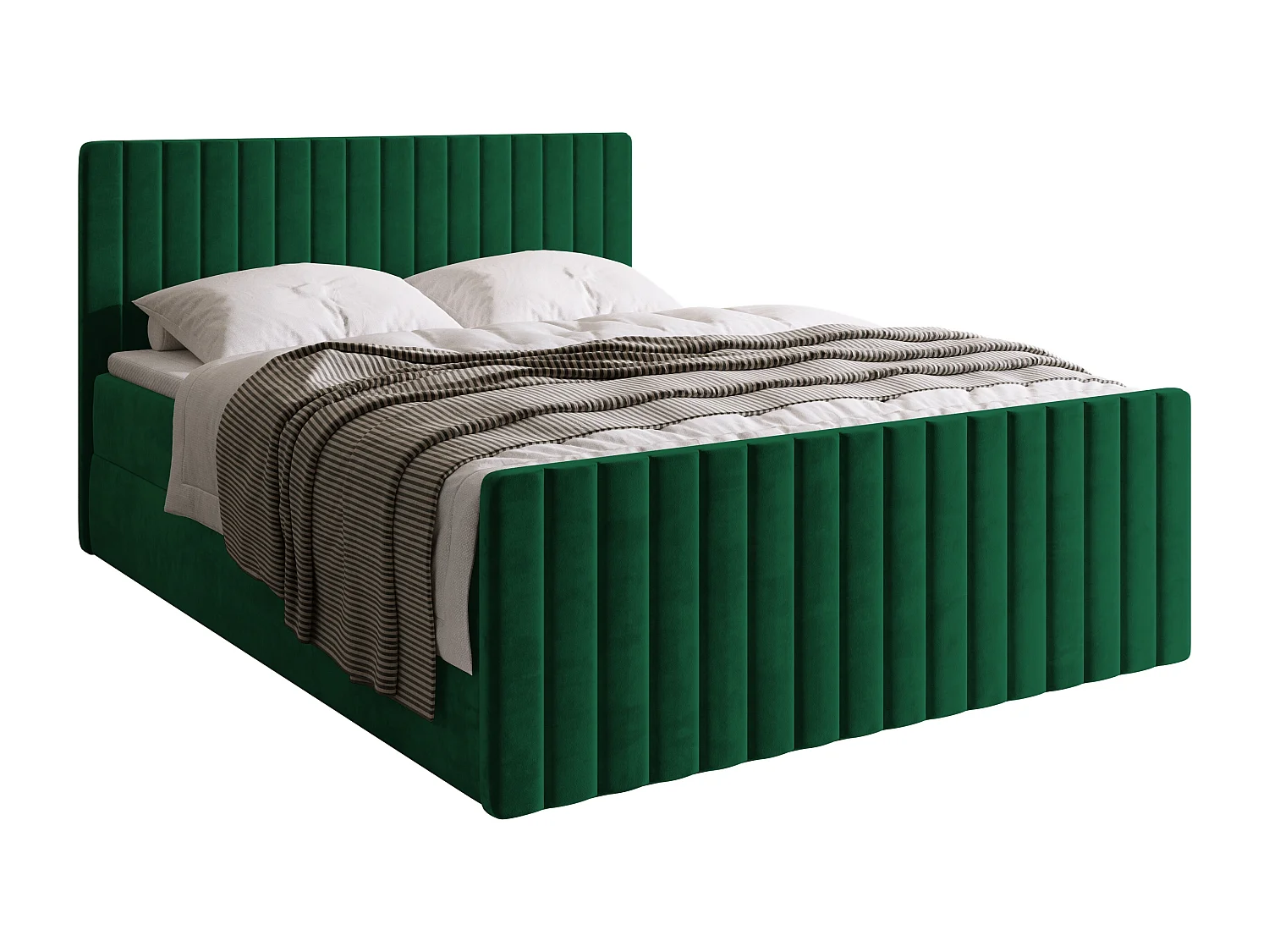 Lit boxspring avec rangement DREAM DUO - matelas - surmatelas - vert foncé - 160x200 cm