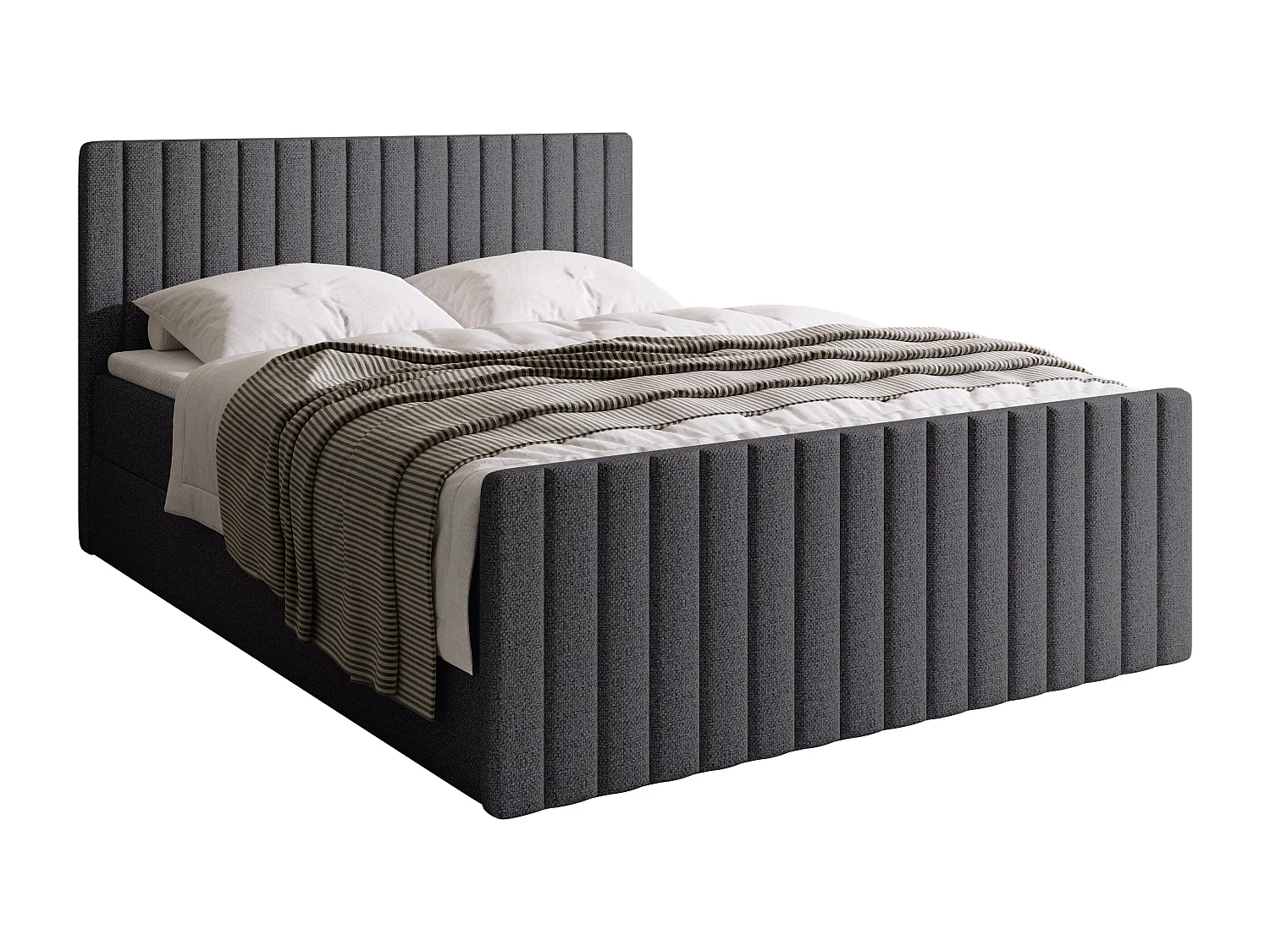 Lit boxspring avec rangement DREAM DUO - matelas - surmatelas - gris  - 160x200 cm