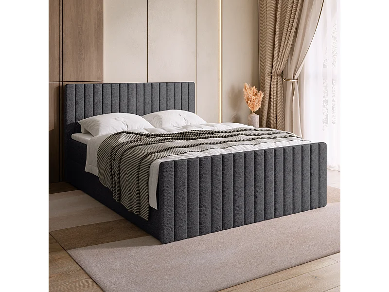 Lit boxspring avec rangement DREAM DUO - matelas - surmatelas - gris  - 160x200 cm