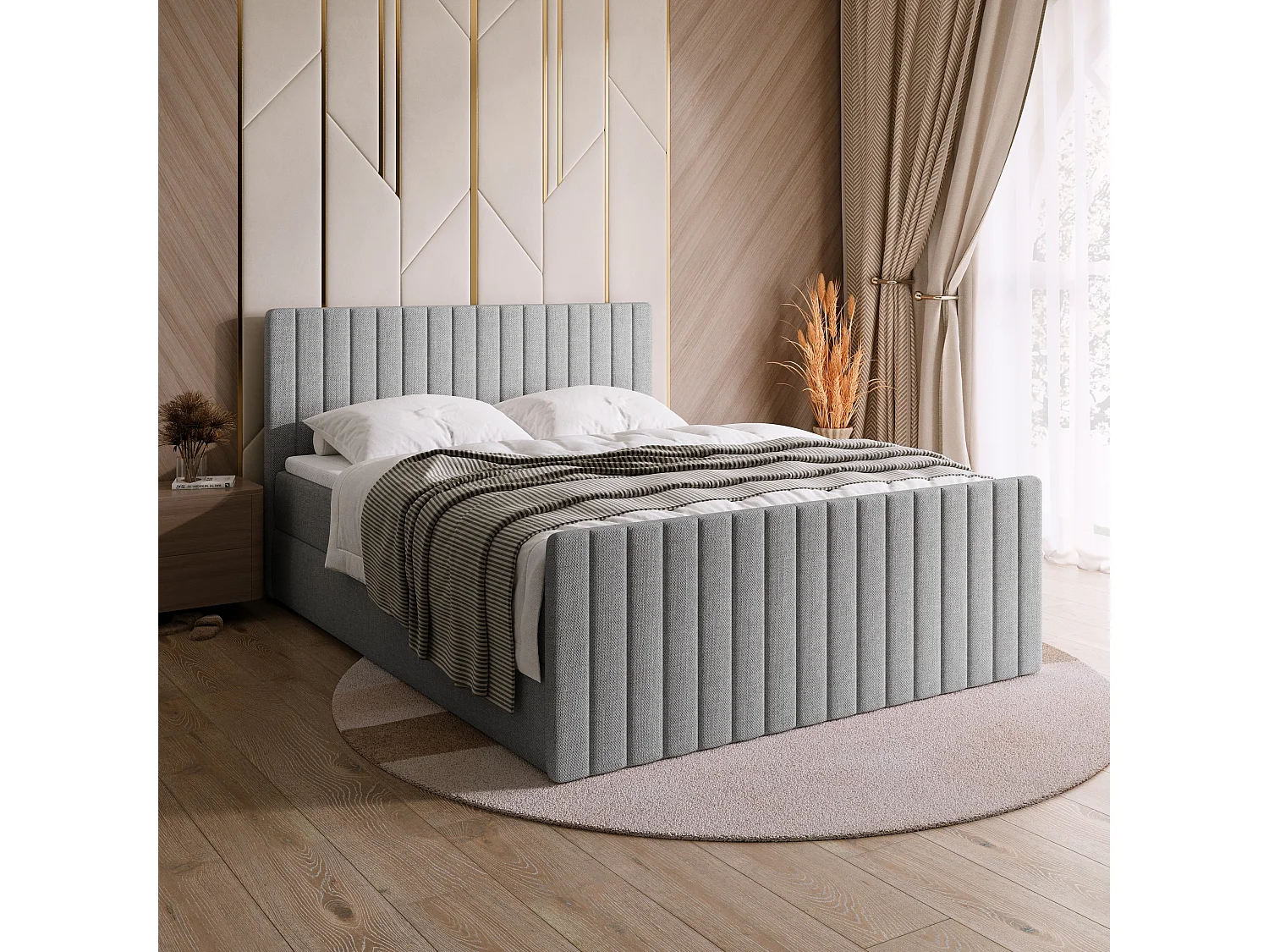 Lit boxspring avec rangement DREAM DUO - matelas - surmatelas - gris - 180x200 cm