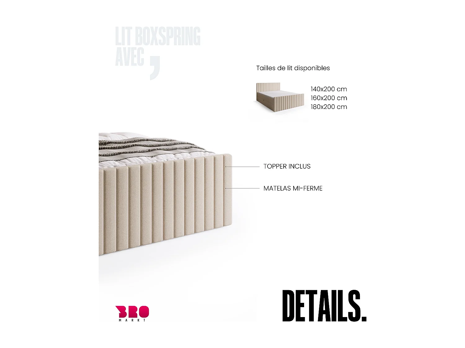 Lit boxspring avec rangement DREAM DUO - matelas - surmatelas - beige - 160x200 cm