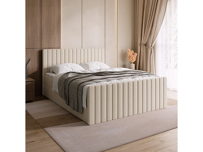 Lit boxspring avec rangement DREAM DUO - matelas - surmatelas - beige - 160x200 cm