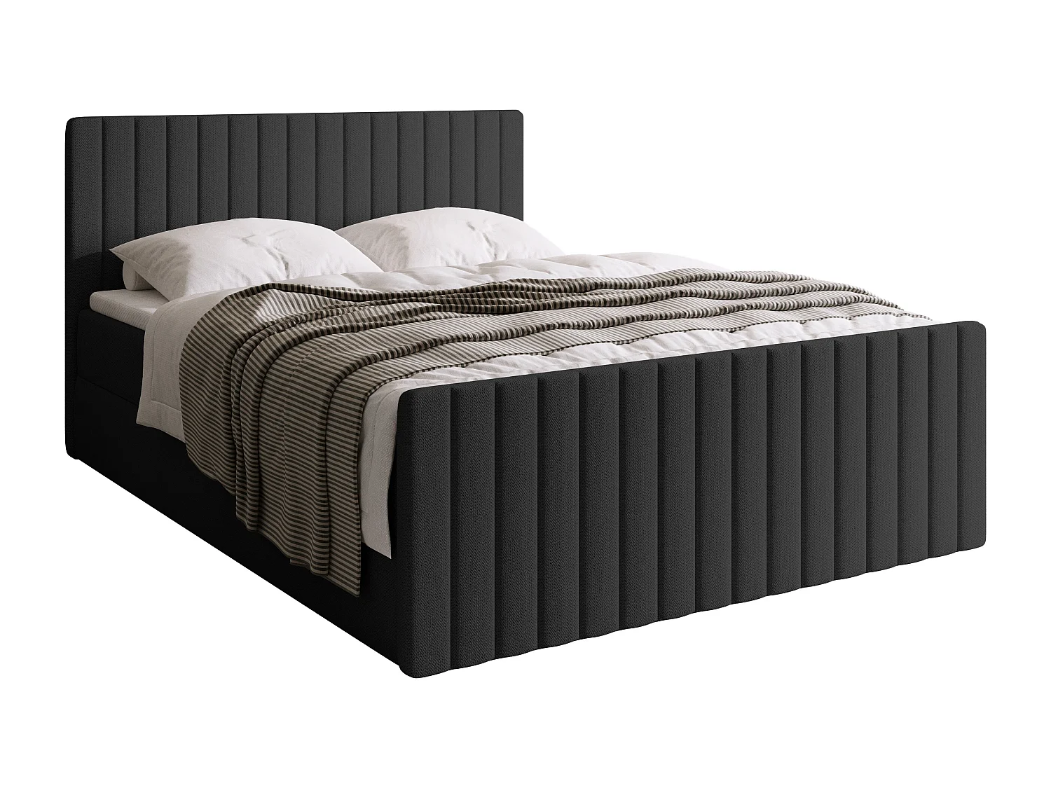 Lit boxspring avec rangement DREAM DUO - matelas - surmatelas - gris foncé - 140x200 cm
