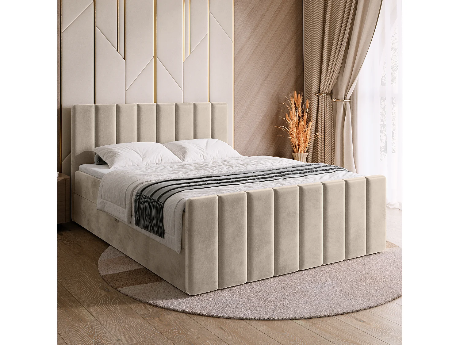Lit boxspring avec rangement DENVER DUO - matelas - surmatelas - camel - 160x200 cm