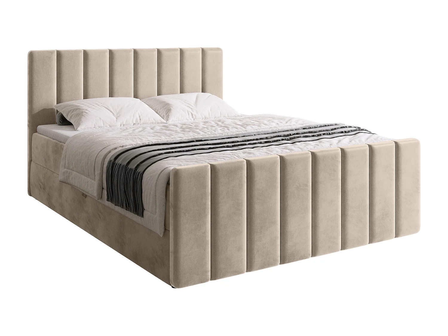 Lit boxspring avec rangement DENVER DUO - matelas - surmatelas - camel - 160x200 cm
