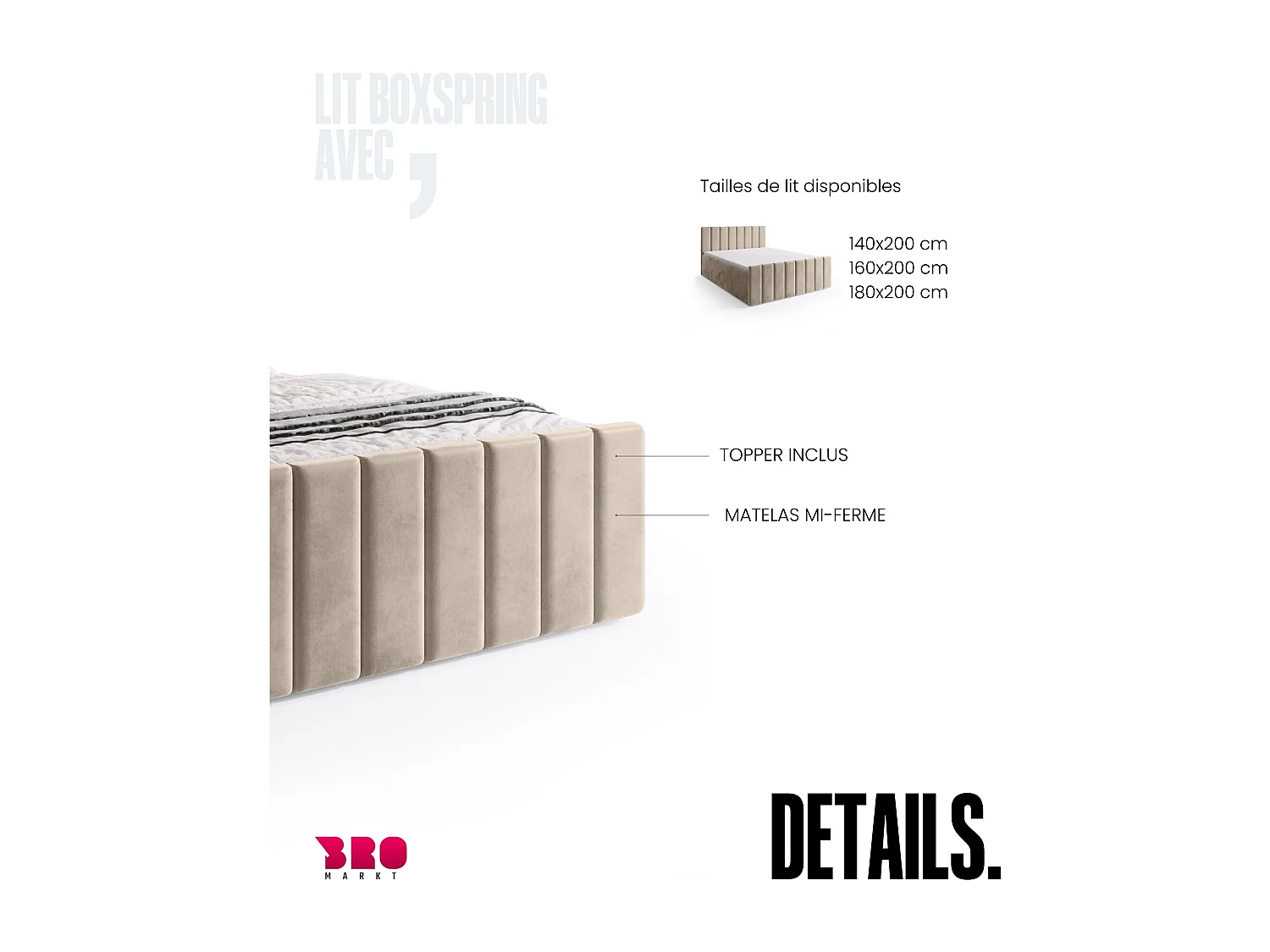 Lit boxspring avec rangement DENVER DUO - matelas - surmatelas - camel - 160x200 cm