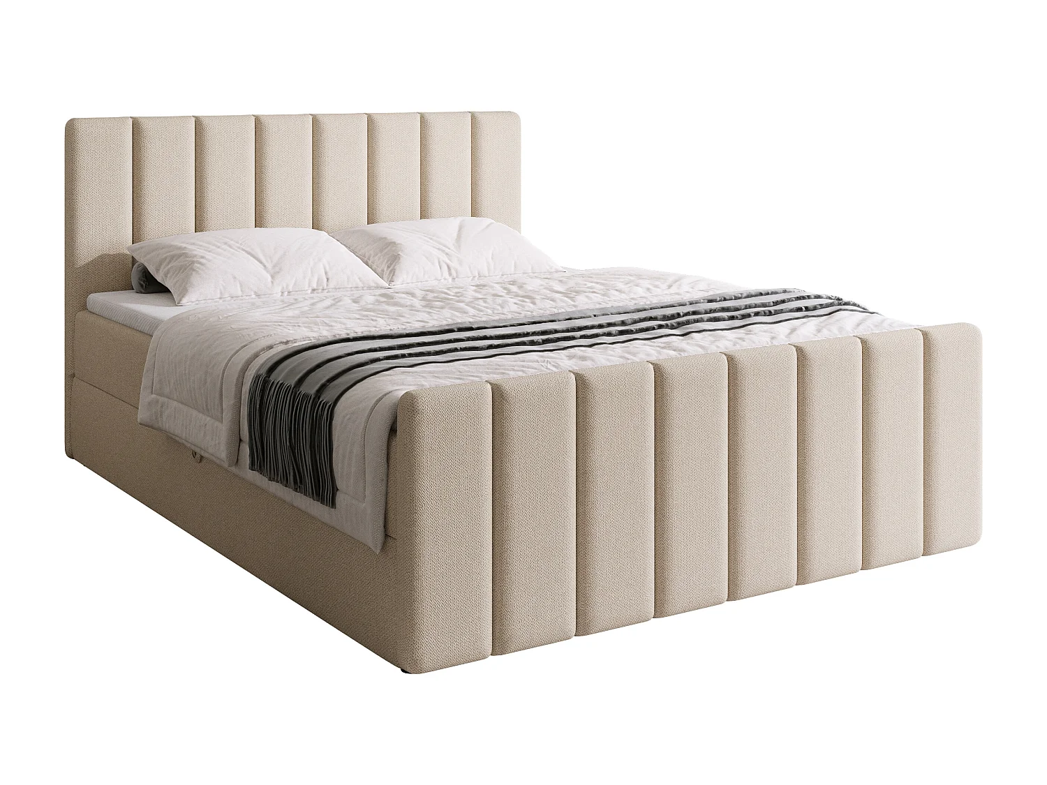 Lit boxspring avec rangement DENVER DUO - matelas - surmatelas - beige - 140x200 cm
