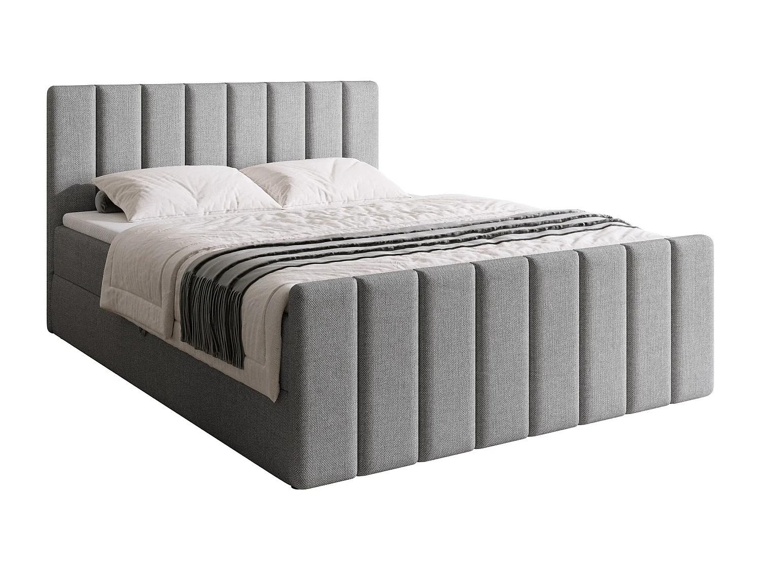 Lit boxspring avec rangement DENVER DUO - matelas - surmatelas - gris - 160x200 cm