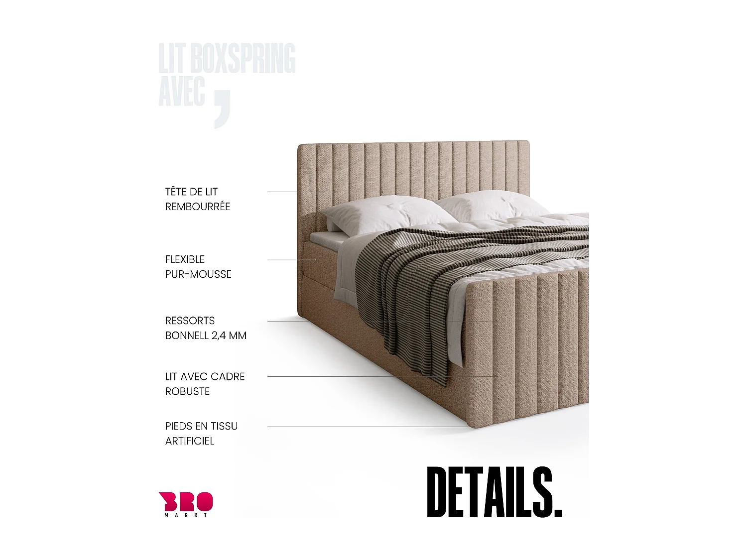 Lit boxspring avec rangement DREAM DUO - matelas - surmatelas - crème - 180x200 cm