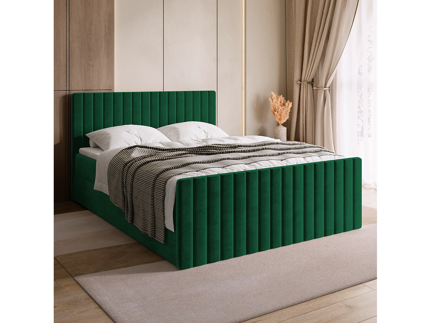 Lit boxspring avec rangement DREAM DUO - matelas - surmatelas - vert foncé - 180x200 cm