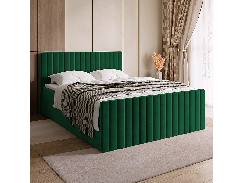 Lit boxspring avec rangement DREAM DUO - matelas - surmatelas - vert foncé - 180x200 cm