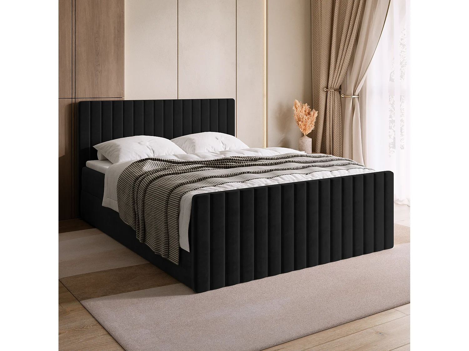 Lit boxspring avec rangement DREAM DUO - matelas - surmatelas - noir - 140x200 cm