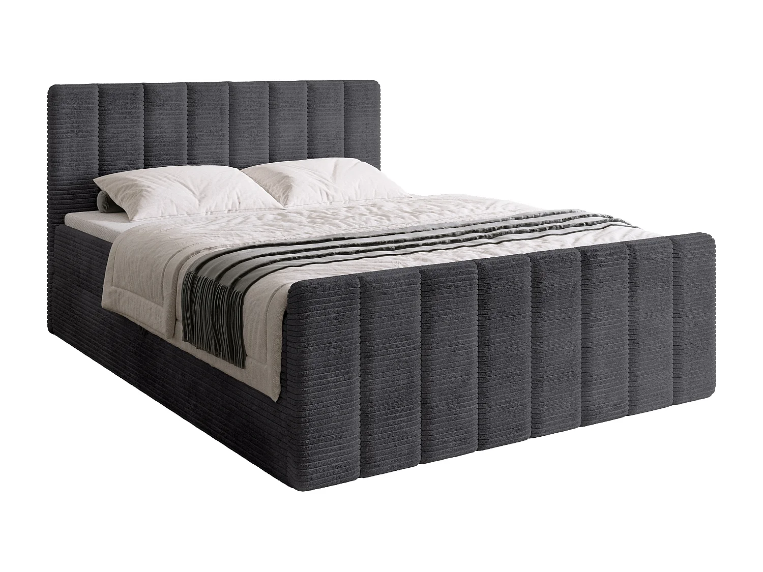 Lit boxspring avec rangement DENVER DUO - matelas - surmatelas - gris - 140x200 cm