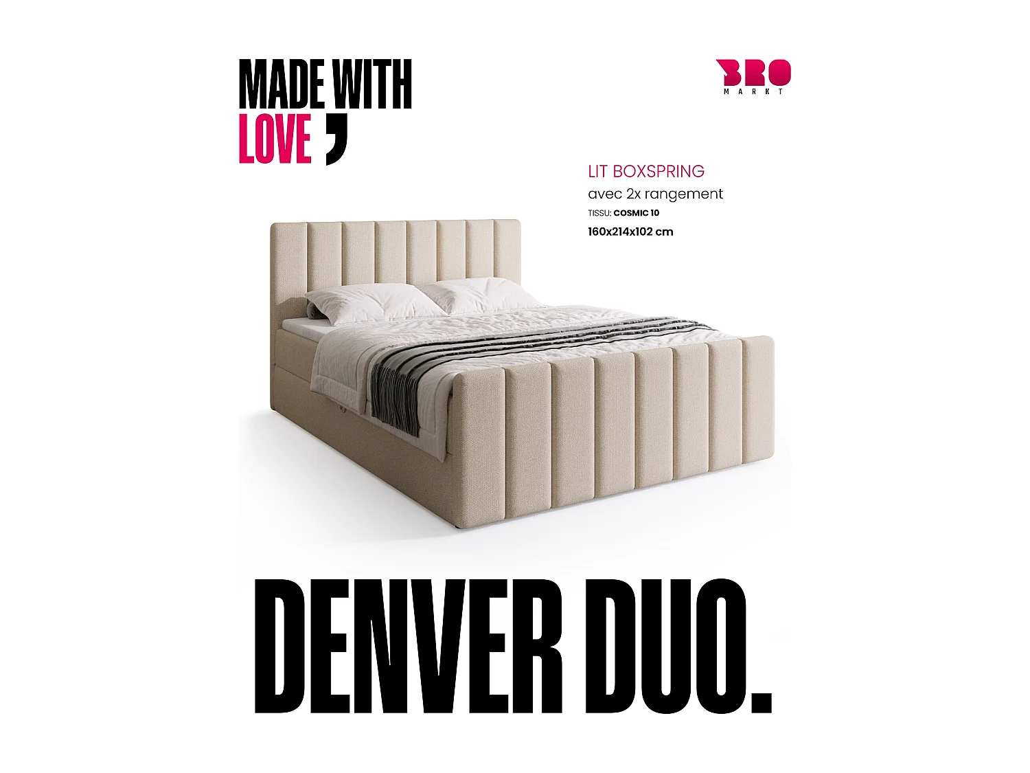 Lit boxspring avec rangement DENVER DUO - matelas - surmatelas - beige - 160x200 cm