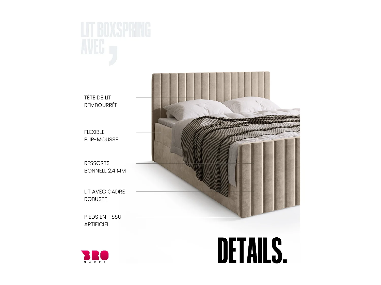 Lit boxspring avec rangement DREAM DUO - matelas - surmatelas - camel - 160x200 cm