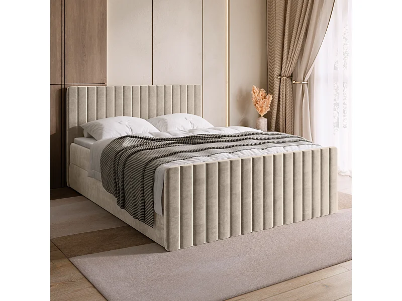 Lit boxspring avec rangement DREAM DUO - matelas - surmatelas - camel - 160x200 cm