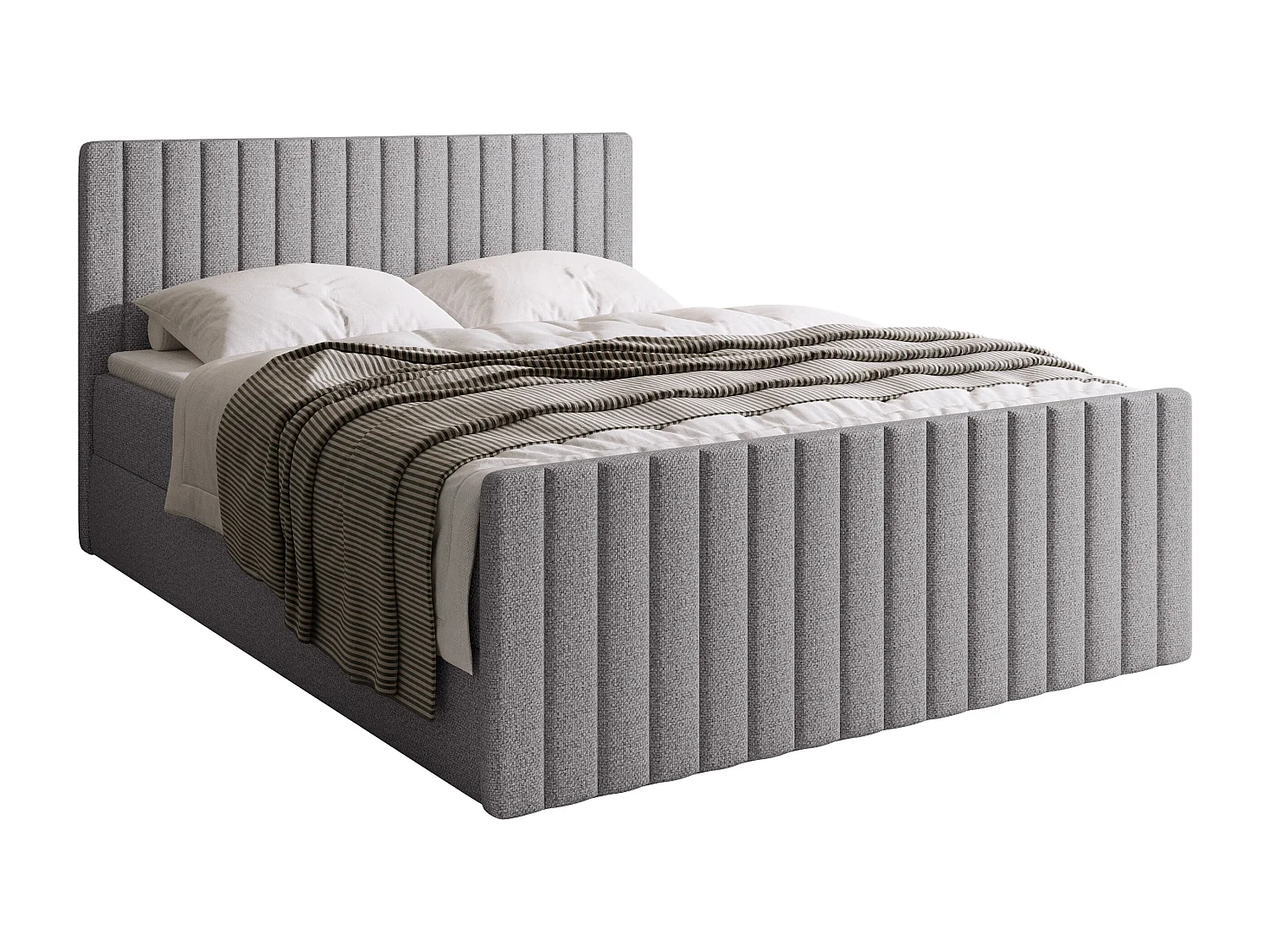 Lit boxspring avec rangement DREAM DUO - matelas - surmatelas - gris clair - 140x200 cm