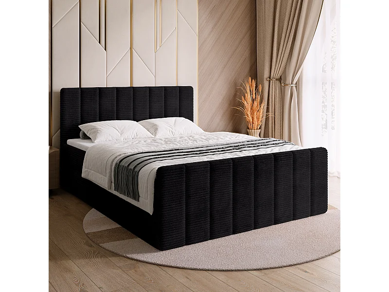 Lit boxspring avec rangement DENVER DUO - matelas - surmatelas - noir - 180x200 cm