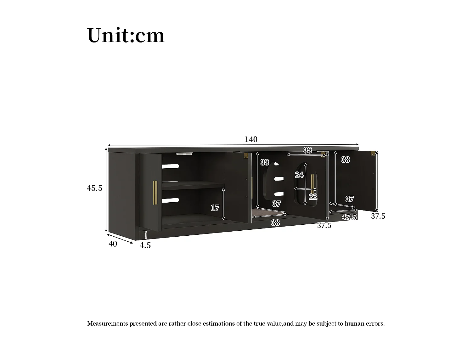 Buffet pour chat dissimulé - 140 x 40 x 45.5 cm - Griffoir et ventilation intégrés - avec 3 portes - aggloméré - noir