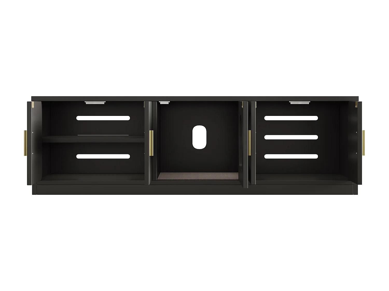 Buffet pour chat dissimulé - 140 x 40 x 45.5 cm - Griffoir et ventilation intégrés - avec 3 portes - aggloméré - noir