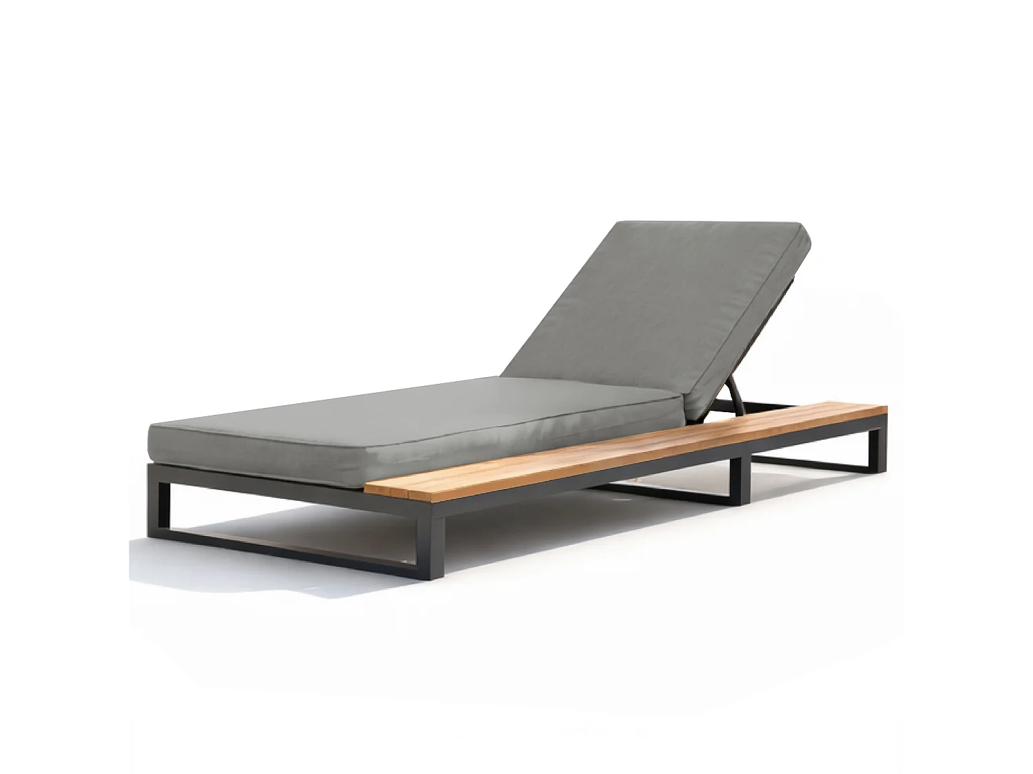 1-persoons ligstoel voor buiten - 184 x 79,5 x 73 cm - Daybed met plank aan de linkerkant - verstelbare rugleuning - metaal + hout - grijs