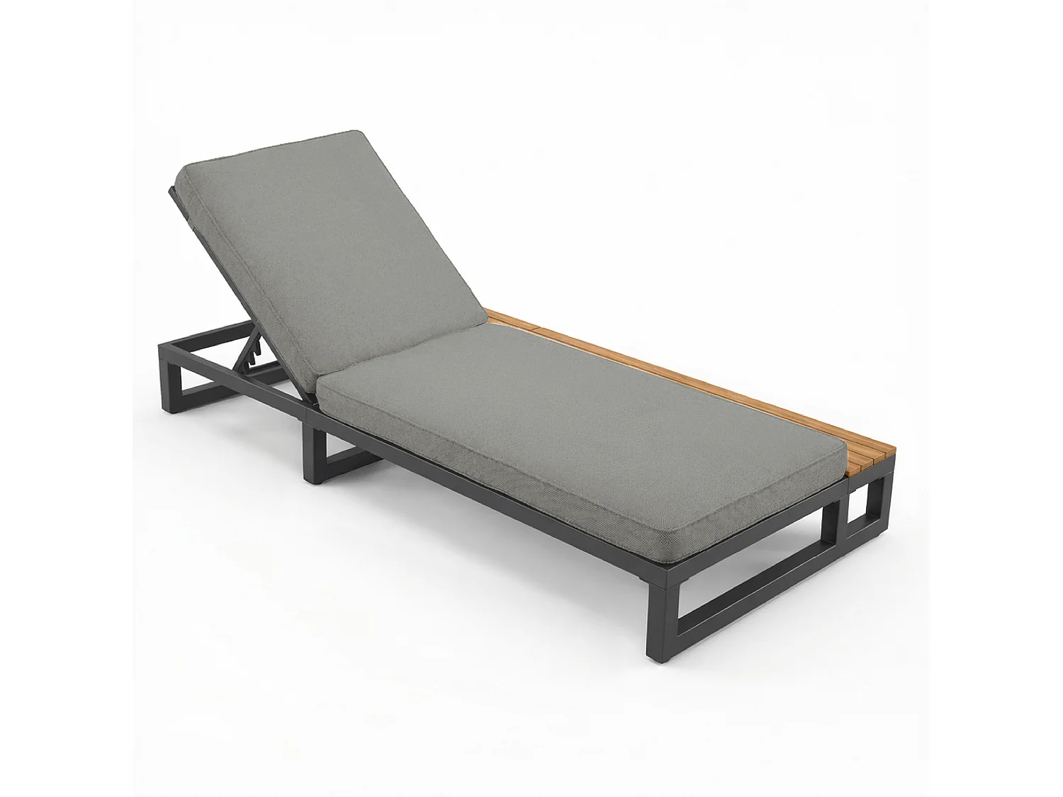 1-persoons ligstoel voor buiten - 184 x 79,5 x 73 cm - Daybed met plank aan de linkerkant - verstelbare rugleuning - metaal + hout - grijs