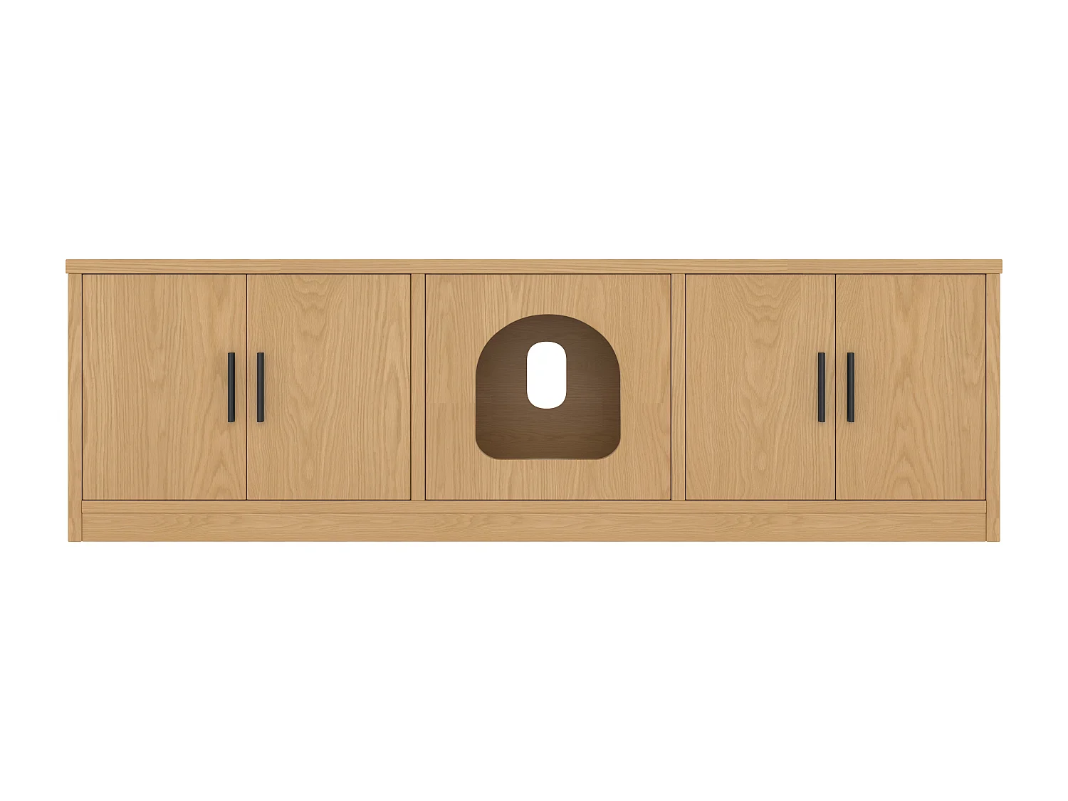 Buffet pour chat dissimulé - 140 x 40 x 45.5 cm - Griffoir et ventilation intégrés - avec 3 portes - aggloméré - naturel