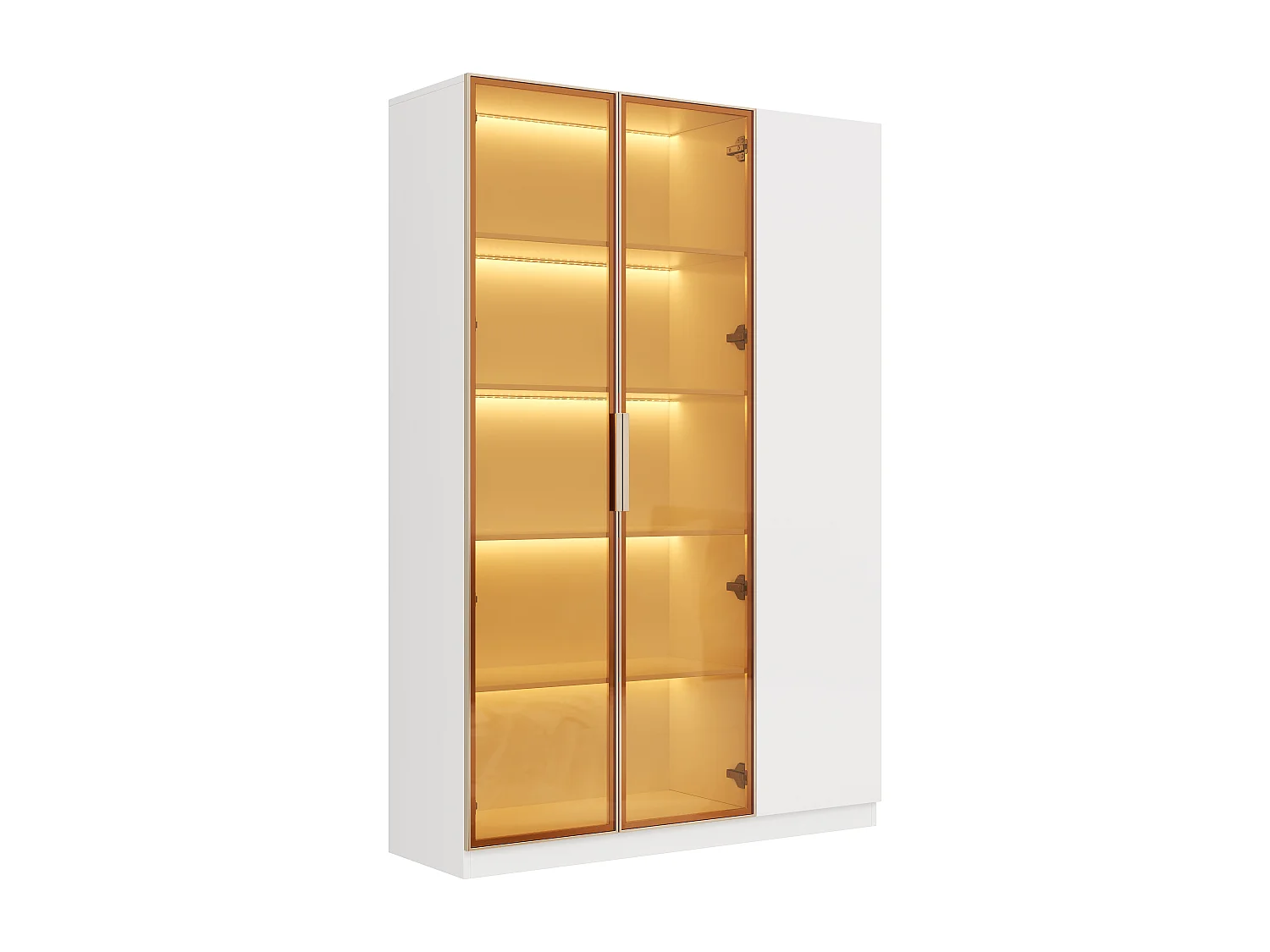 Vitrine vitrée haut - 110 x 35 x 165 cm - aevc 3 portes + Leds + étagères réglables - MDF - blanc