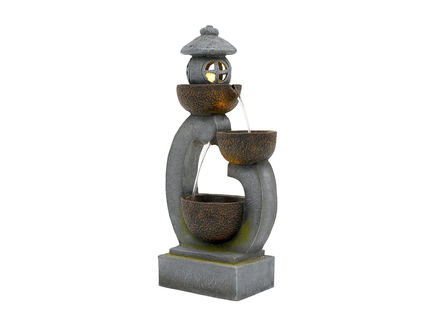 Fontaine d'extérieur Zen pour jardin/terrasse/balcon/pelouse - 44.5 x 25 x 95 cm - avec Leds - Résine - gris