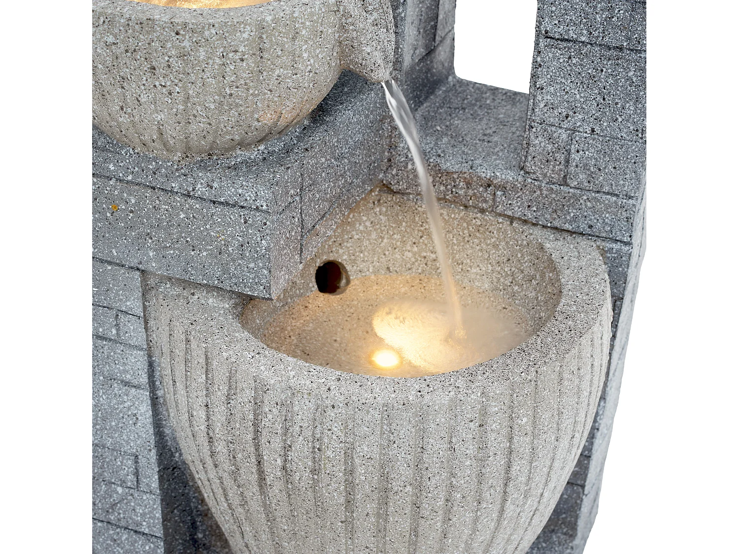 Fontaine de jardin pour terrasse/balcon/pelouse - 31.5 x 29 x 80 cm - avec Leds - Résine - gris