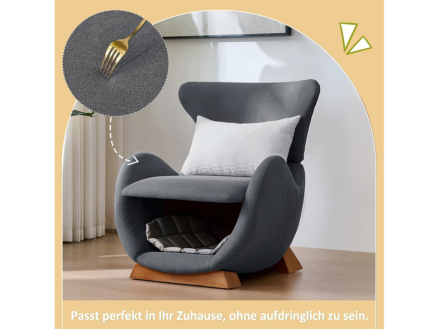 Fauteuil adapté aux animaux de compagnie - 66 x 69 x 76 cm - tissu anti-griffures - bois - gris