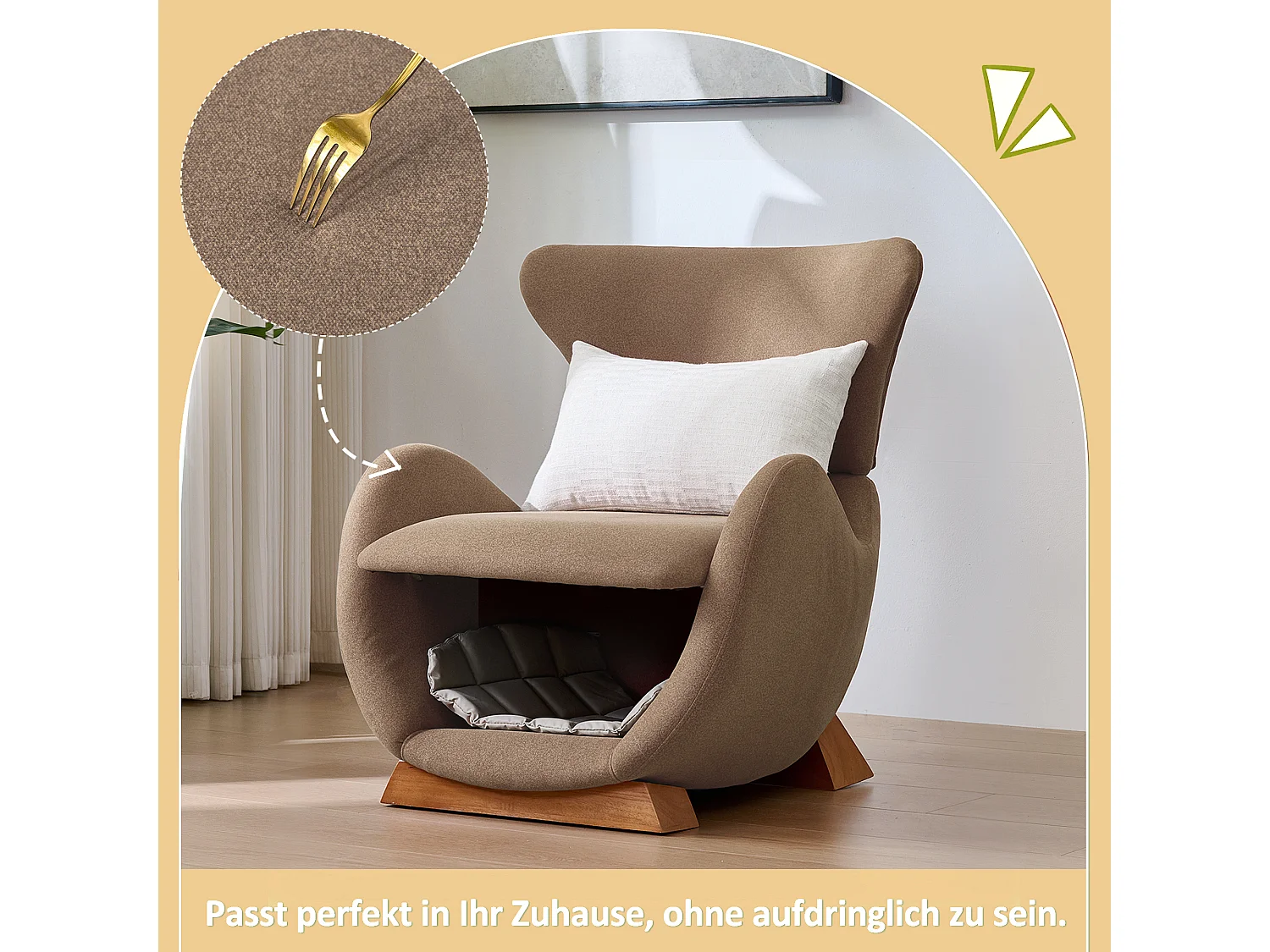 Fauteuil adapté aux animaux de compagnie - 66 x 69 x 76 cm - tissu anti-griffures - bois - marron