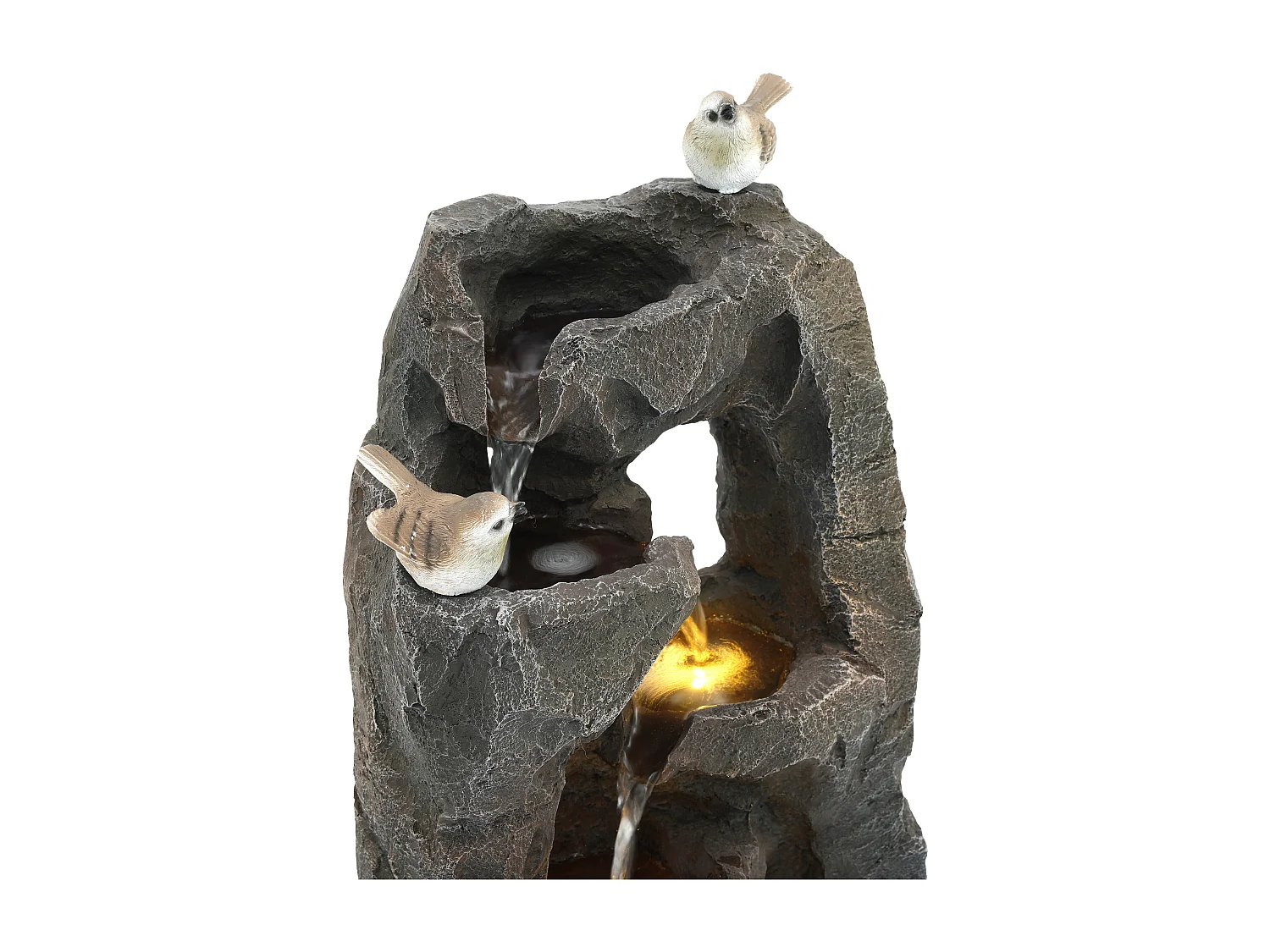 Fontaine d'extérieur pour jardin/terrasse/balcon/pelouse - 25.5 x 19 x 47 cm - avec Leds - Résine - gris