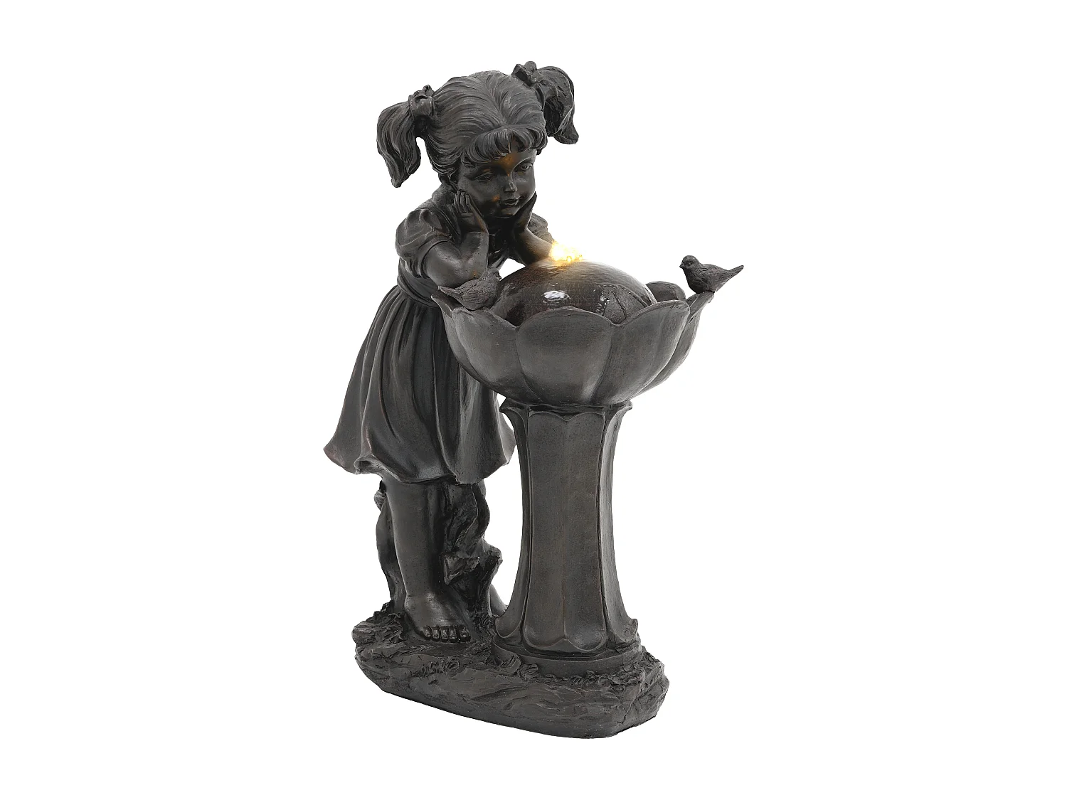 Fontaine d'extérieu avec figurine de fille pour jardin/terrasse/balco/pelouse - 42 x 30 x 65.5 cm - avec Leds - Résine - Bronze