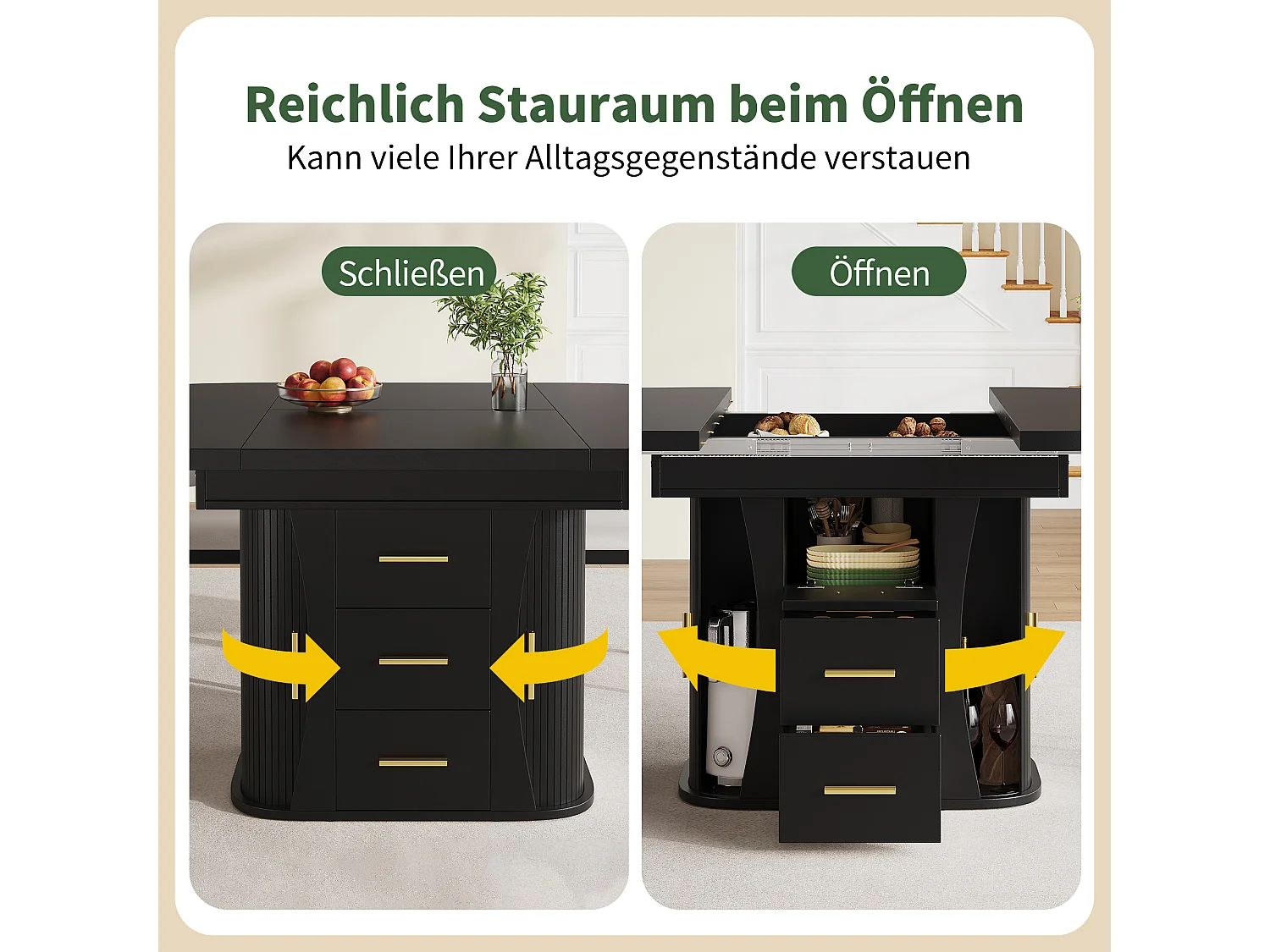 Table de salle à manger extensible 6 places - 118/158 x 118 x 77 cm - avec 3 portes + 2 tiroirs - MDF - noir