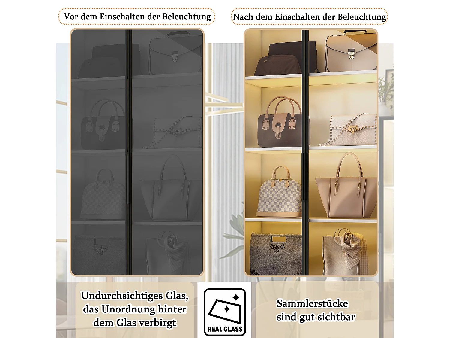 Glazen vitrinekast - 60 x 40 x 160 cm - met LED-verlichting + 3 lades + deuren van gehard glas - spaanplaat - wit